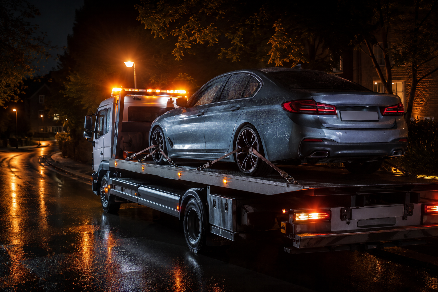 Recovery truck collecting a vehicle